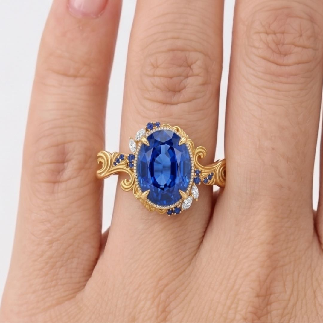 Original Design - 3ct Oval Cut Blue Sapphire Engagement Ring