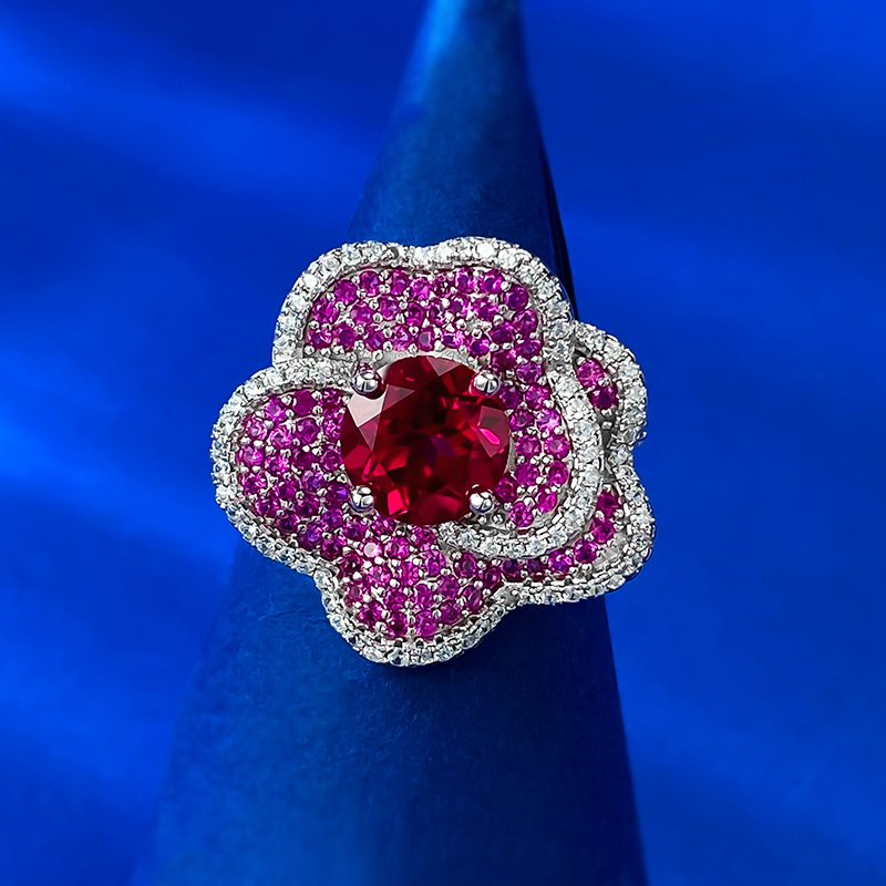 4ct Pave Setting Round Cut Rose Design Engagement Ring