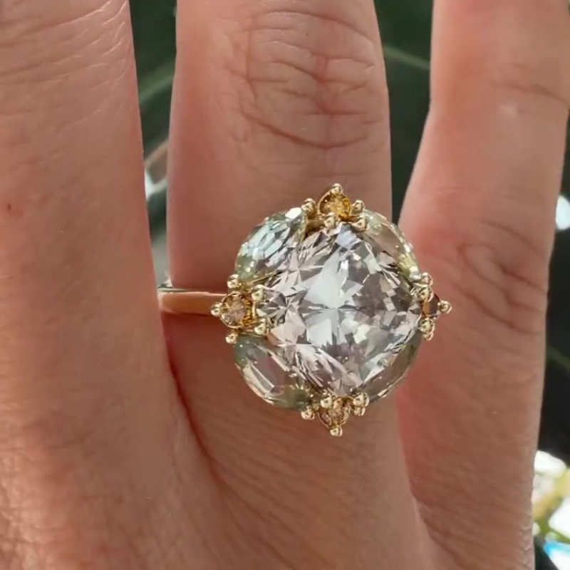 Fashion 2.5ct Cushion Cut White Sapphire & Multi-Stone Halo Engagement Ring