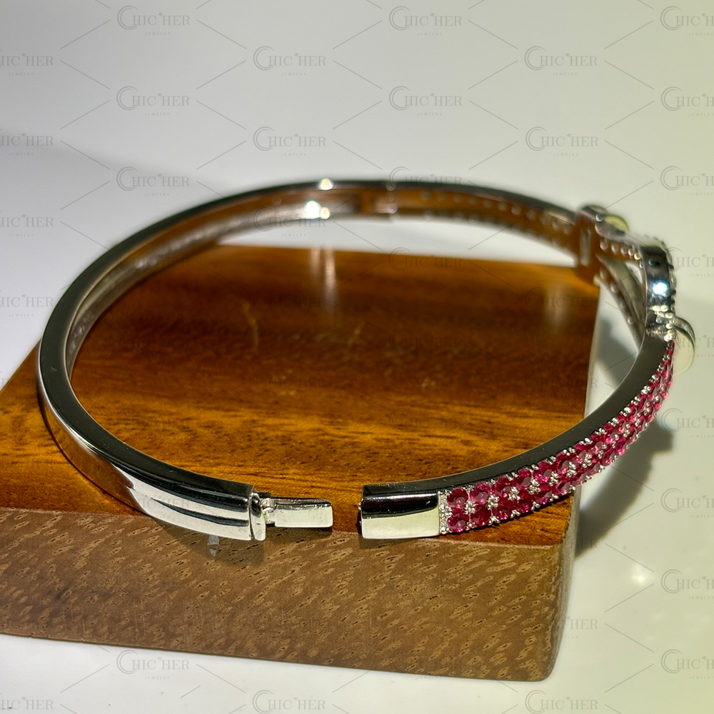 Two Tone Pink&White Sapphire Knot Bracelet