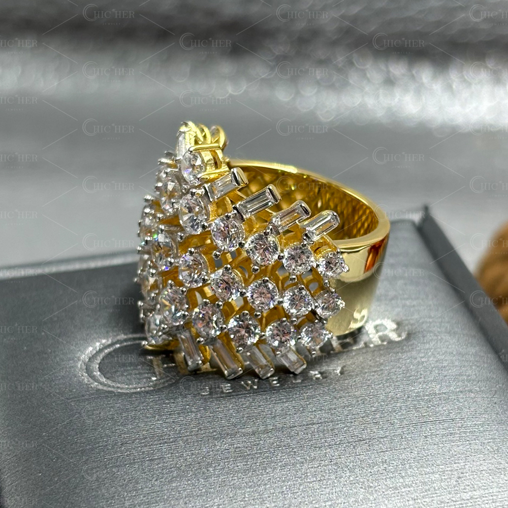 Three Row 4.95ct White Sapphire Cocktail Ring