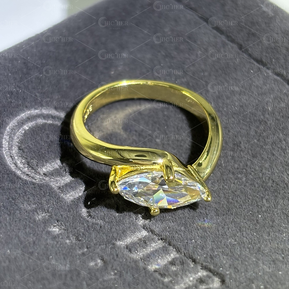 Bypass Design 2ct Marquise Cut White Sapphire Engagement Ring