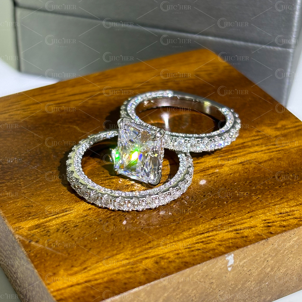 4ct Radiant Cut White Sapphire Stackable Ring Set