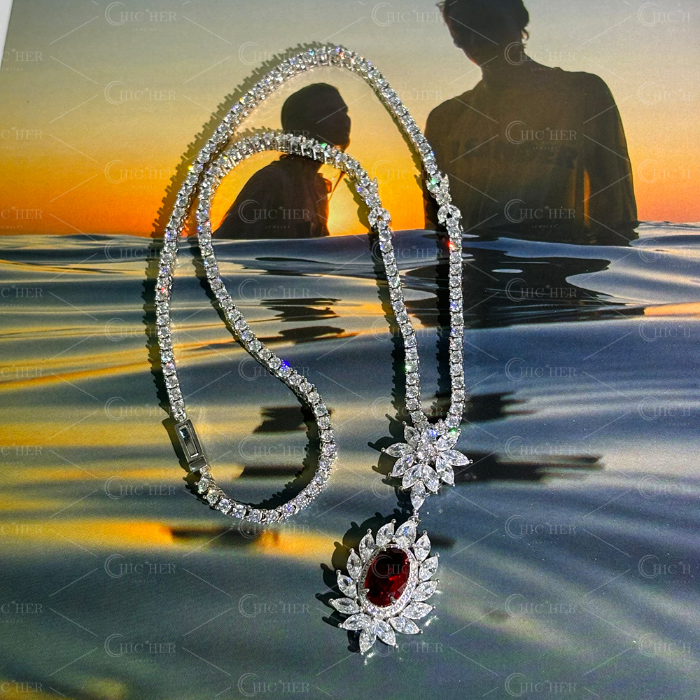 Oval Cut Ruby Sapphire Pendant Necklace