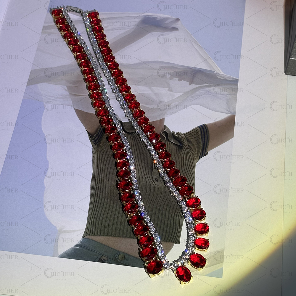 Oval Cut Ruby Sapphire Necklace