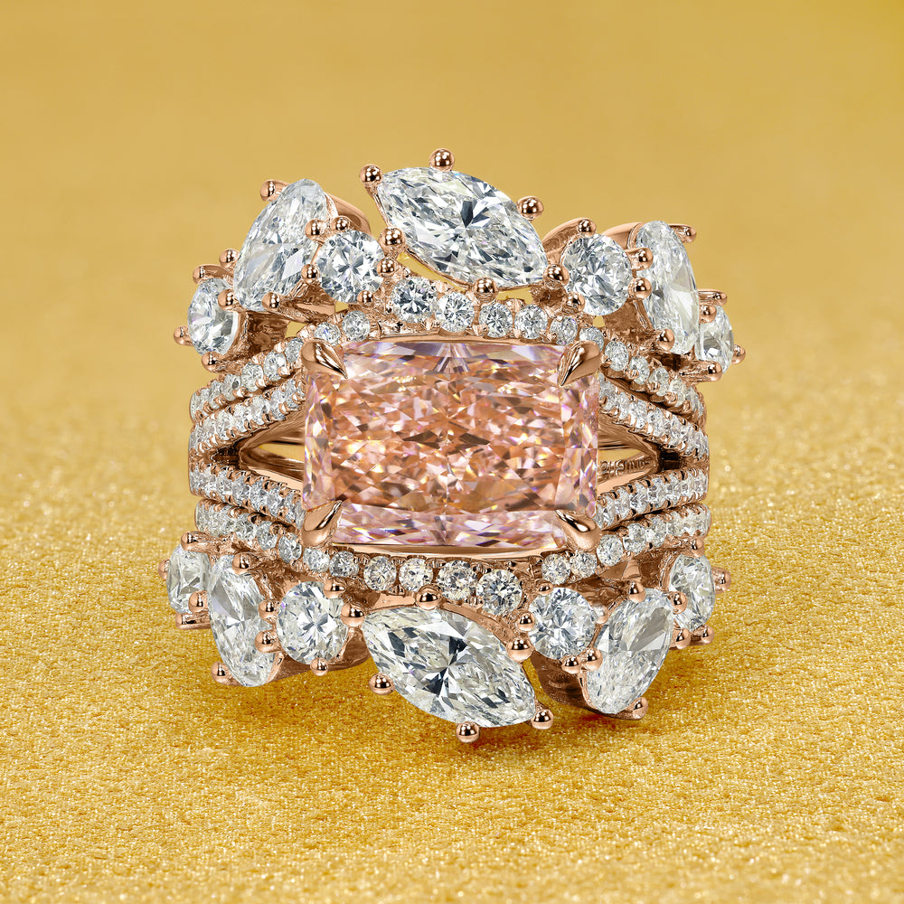 3ct Radiant Cut Peach Morganite Multi-Stone Bridal Ring Set (3-Piece Stacking Set)