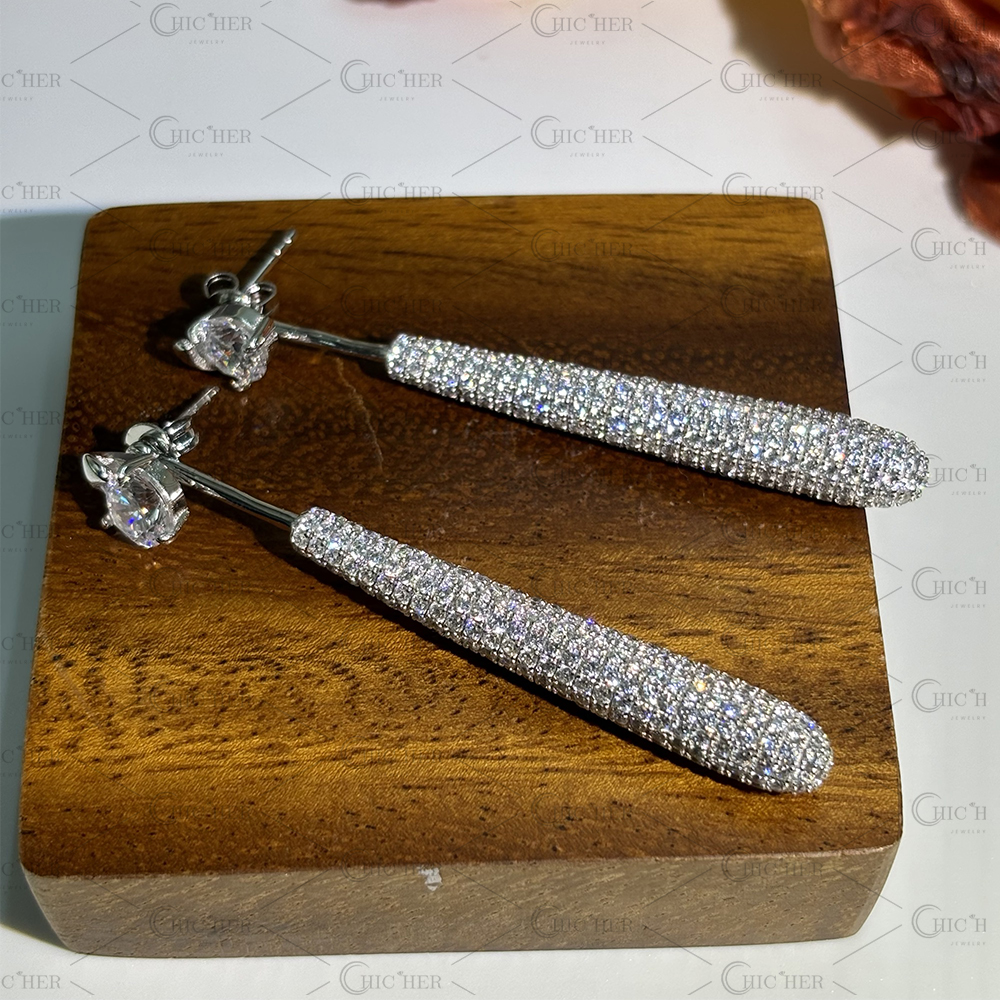 Stunning Round Brilliant Cut White Sapphire Dangle Earrings