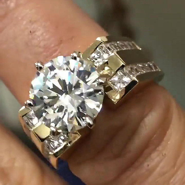 3ct Channel Setting  Round Cut Engagement Ring