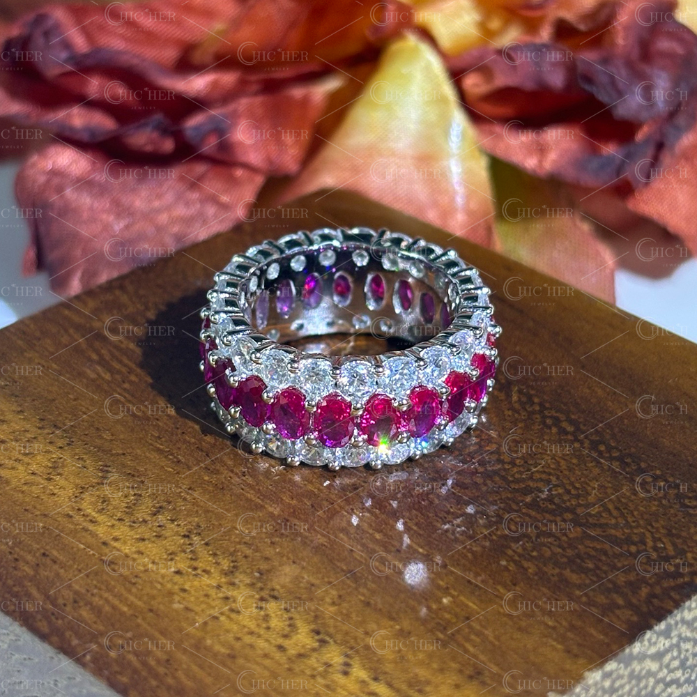 7.95ct Oval Cut Ruby Sapphire Eternity Ring