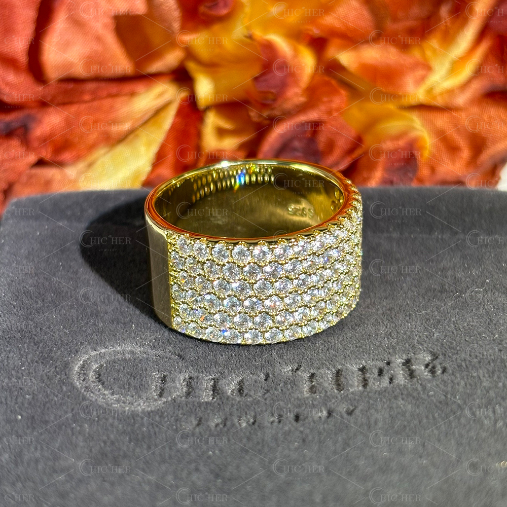 Pave Setting 3.8ct Round Cut White Sapphire Wedding Band For Men