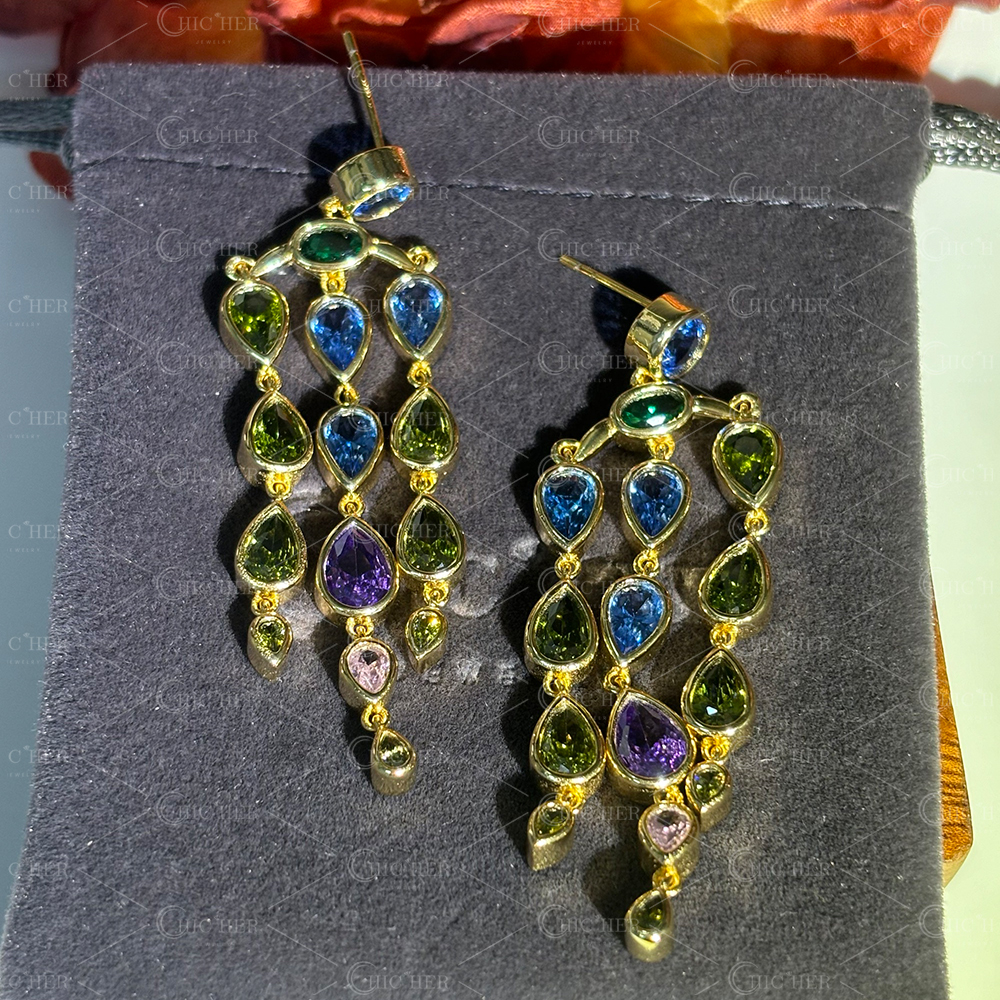 Lios Tassel Design Multi Color Gemstone Drop Earrings