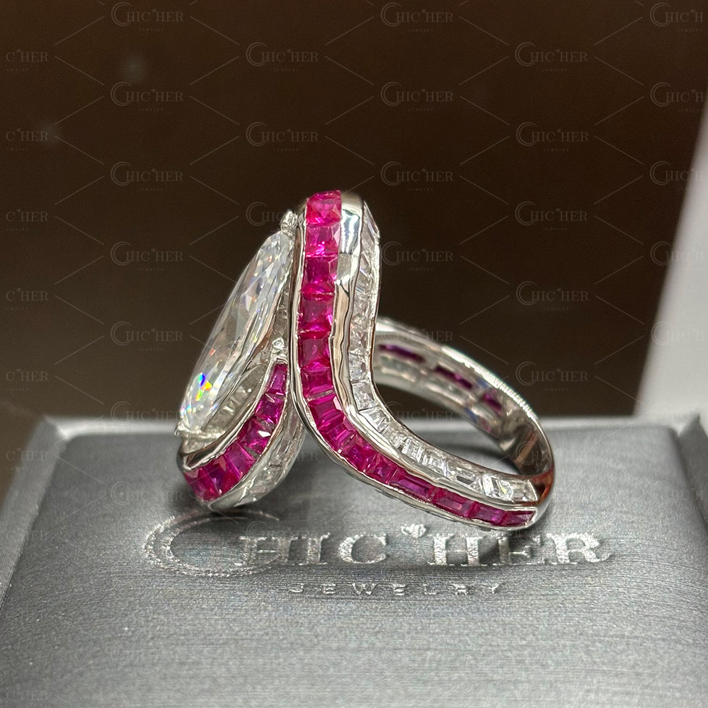 Invisible Setting 5ct Marquise Cut White Sapphire Swirling Ring