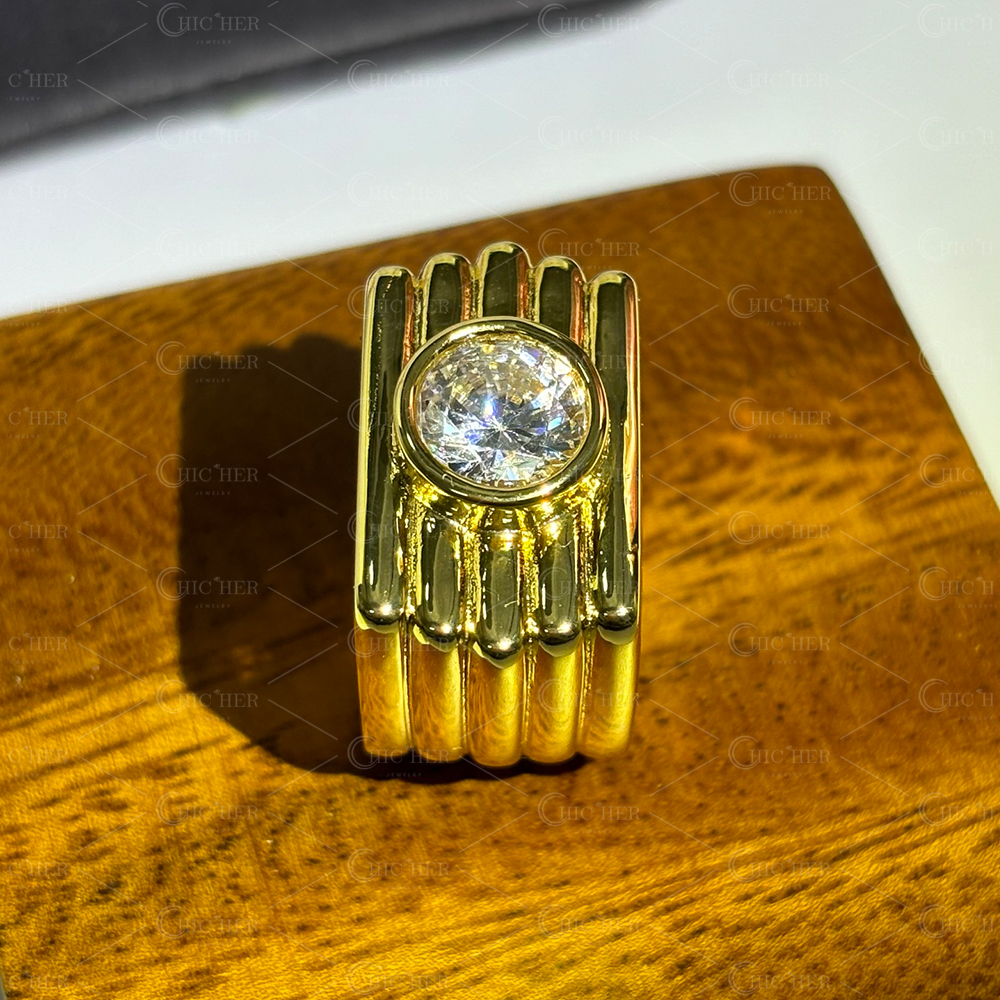 Vintage 3ct Round Cut White Sapphire Bezel Setting Ring