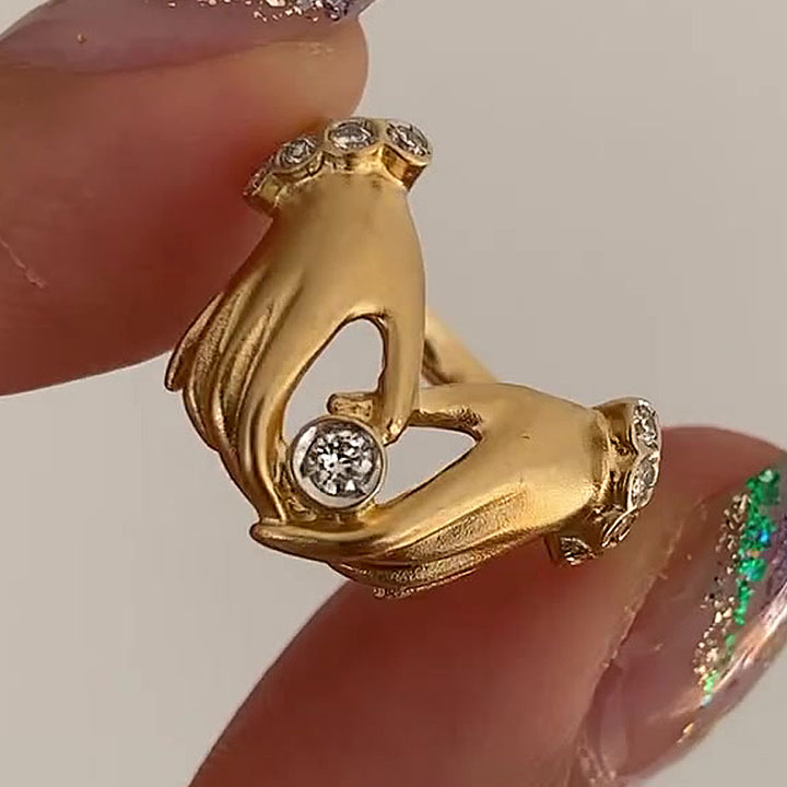 Vintage Sandblasted Love Hands Ring Set/2pcs