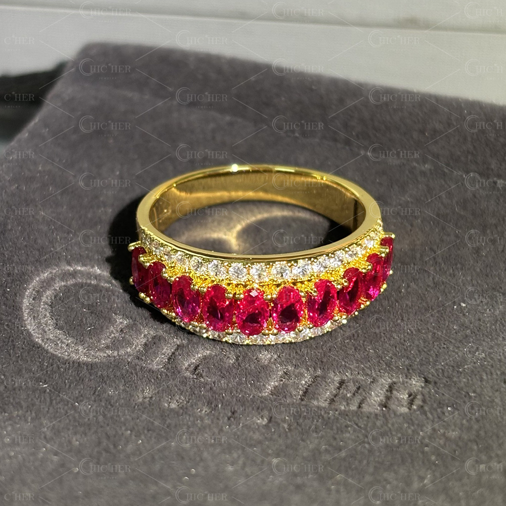 5ct Oval Cut Ruby Sapphire Half Eternity Ring