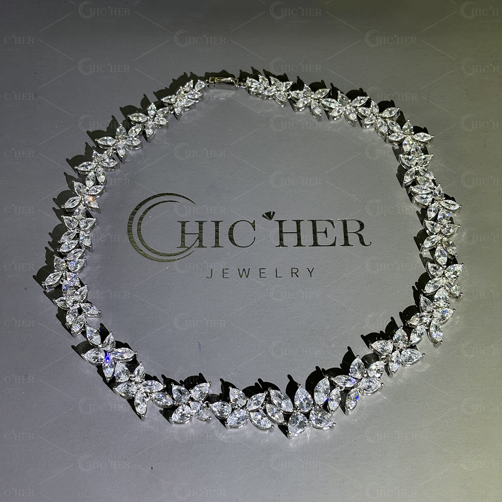 Marquise&Pear Cut White Sapphire Necklace