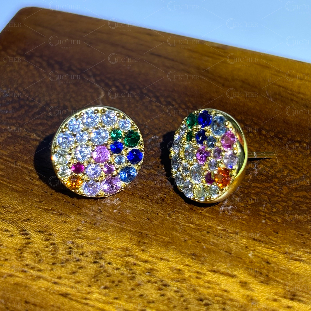 Scattered Rainbow Sapphire Stud Earrings