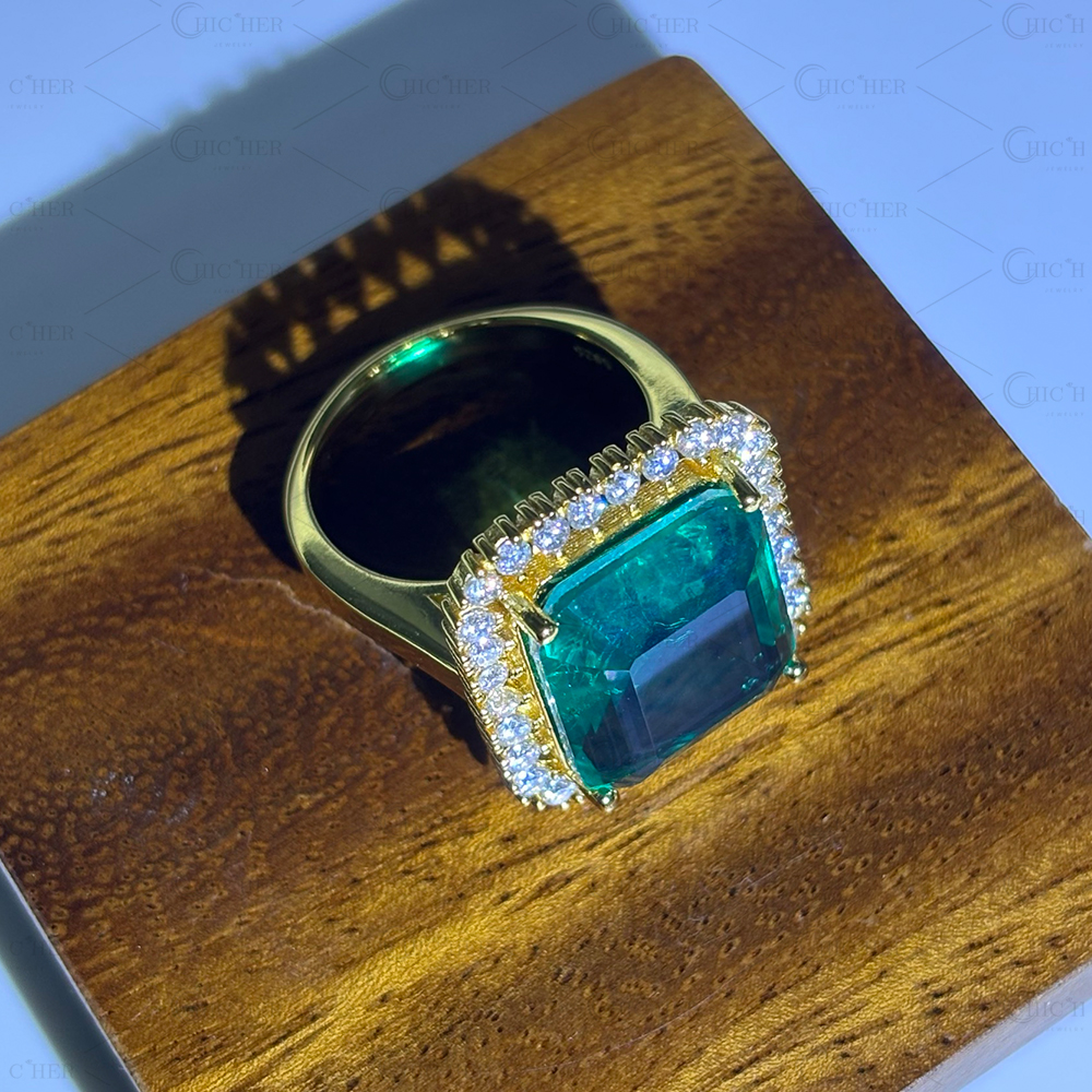 10ct Halo Emerald Sapphire Engagement Ring