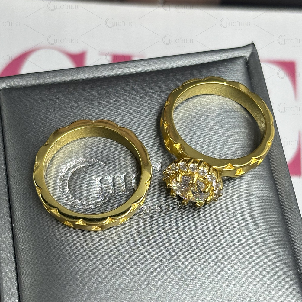 2ct Round Cut White Sapphire Wedding Set in Gold Plating