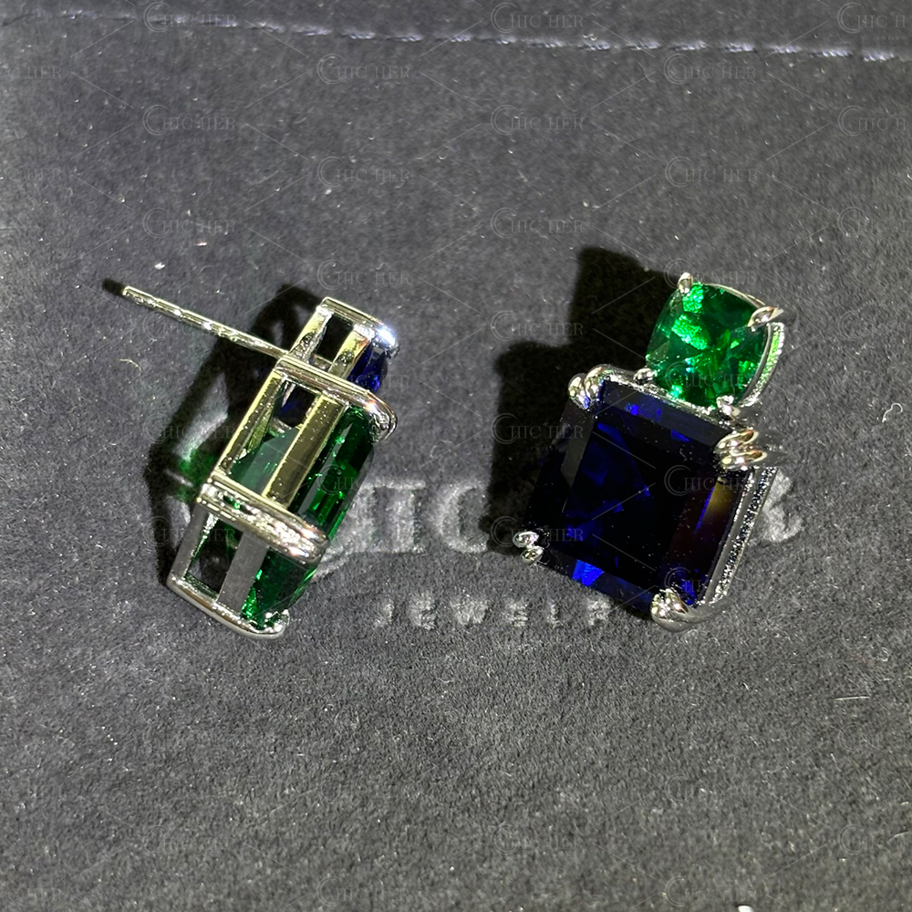 Unique Emerald&Sapphire Stud Earrings