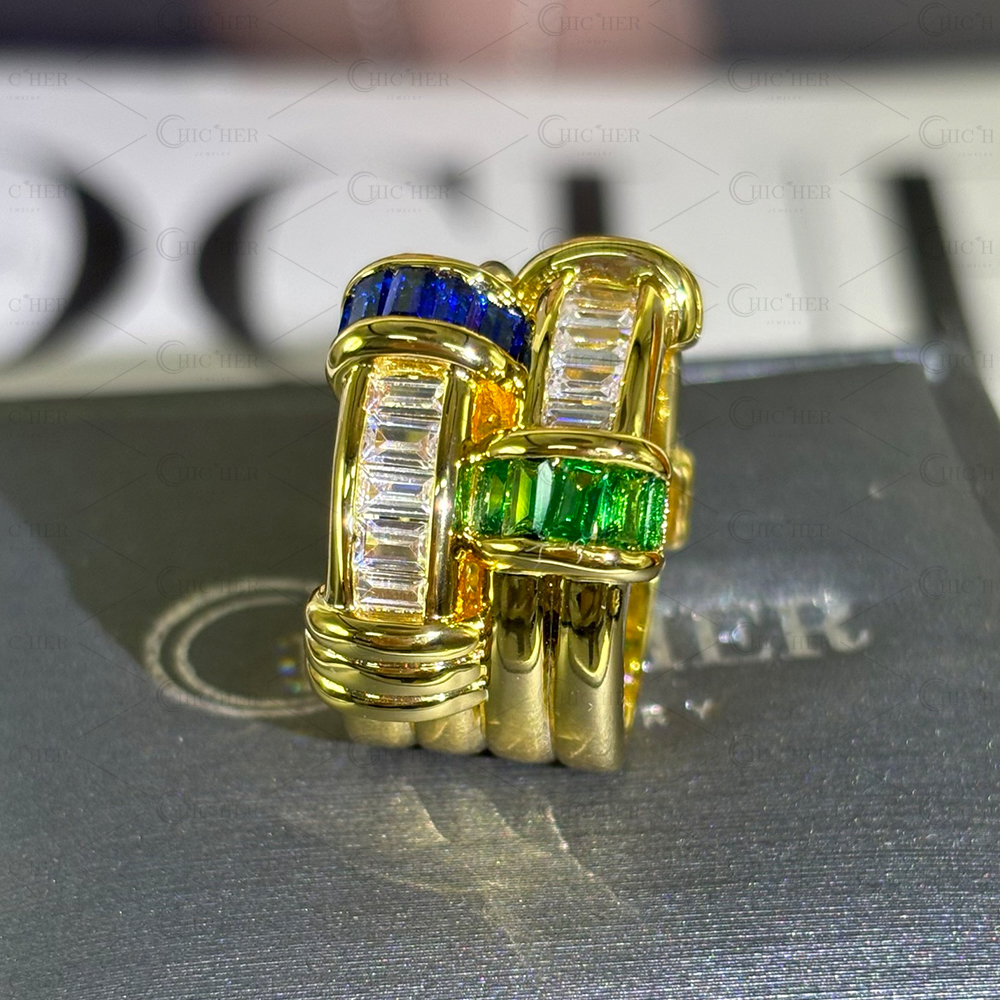 Fashion 2ct Emerald Cut Three-Tone Wedding Band