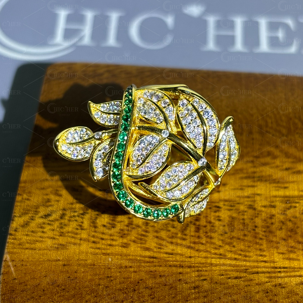 Branch Design 2.3ct Emerald&White Sapphire Cocktail Ring