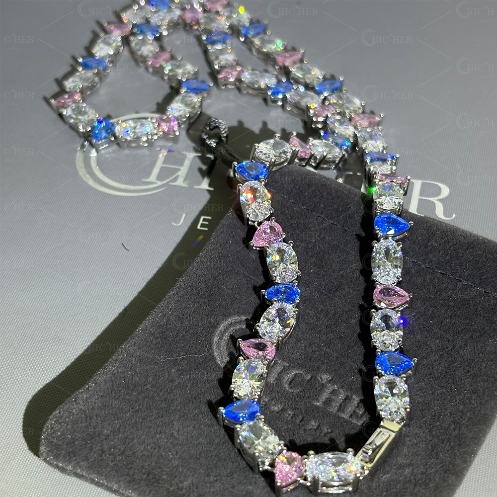 Pear&Oval Cut Rainbow Sapphire Men's Necklace