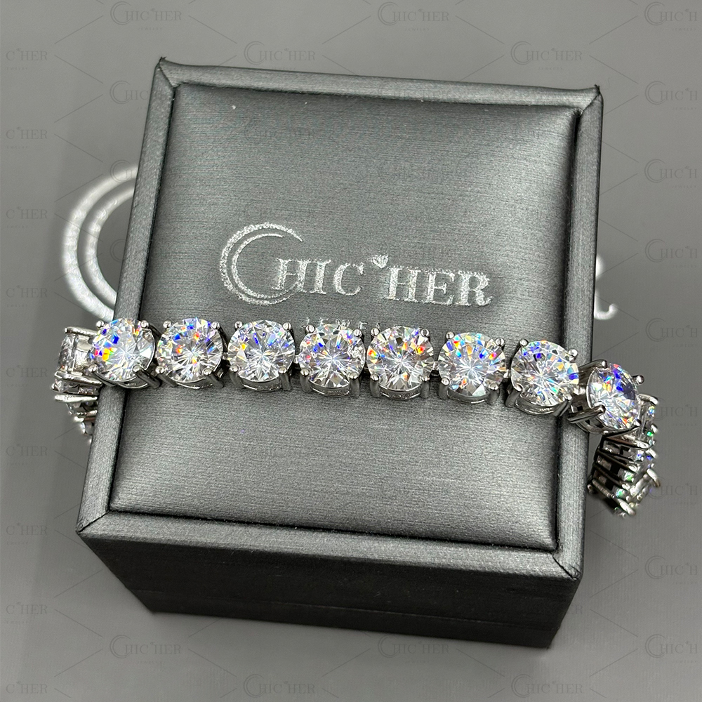 8MM Round Cut White Sapphire Men's Bracelet