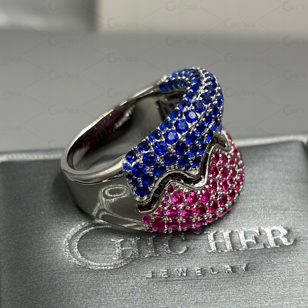 Two Tone 4.2ct Ruby&Sapphire Wedding Band