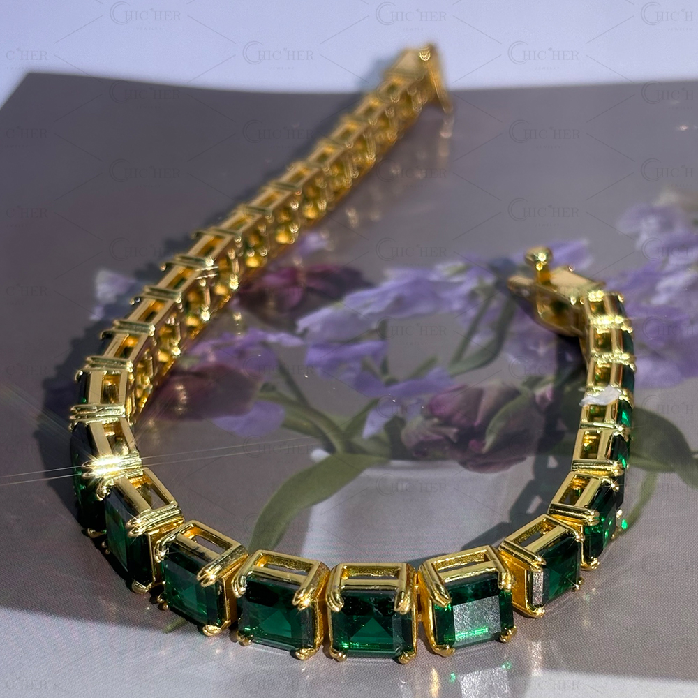 Asscher Cut Emerald Sapphire Graduated Tennis Bracelet