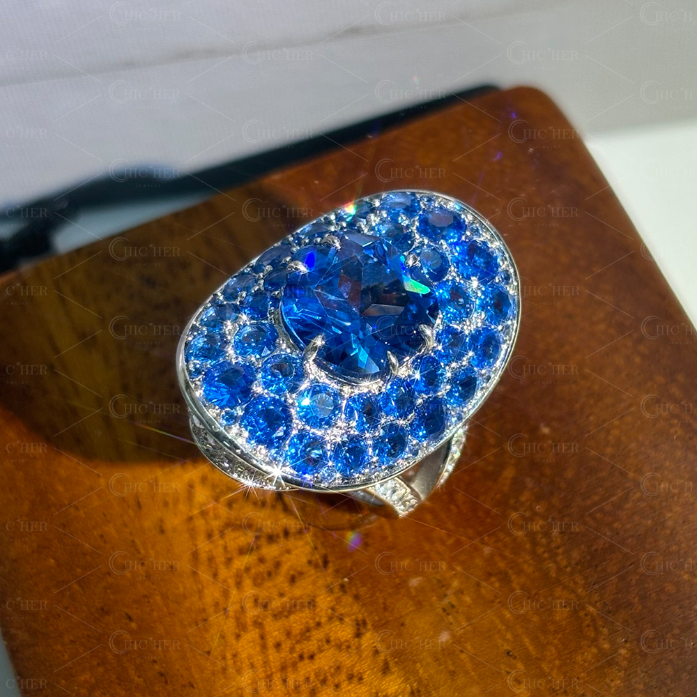 Micro Pave Setting 8ct Sapphire Cocktail Ring