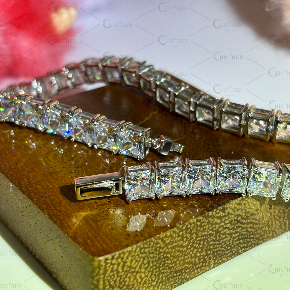 Princess Cut White Sapphire Tennis Chain Bracelet