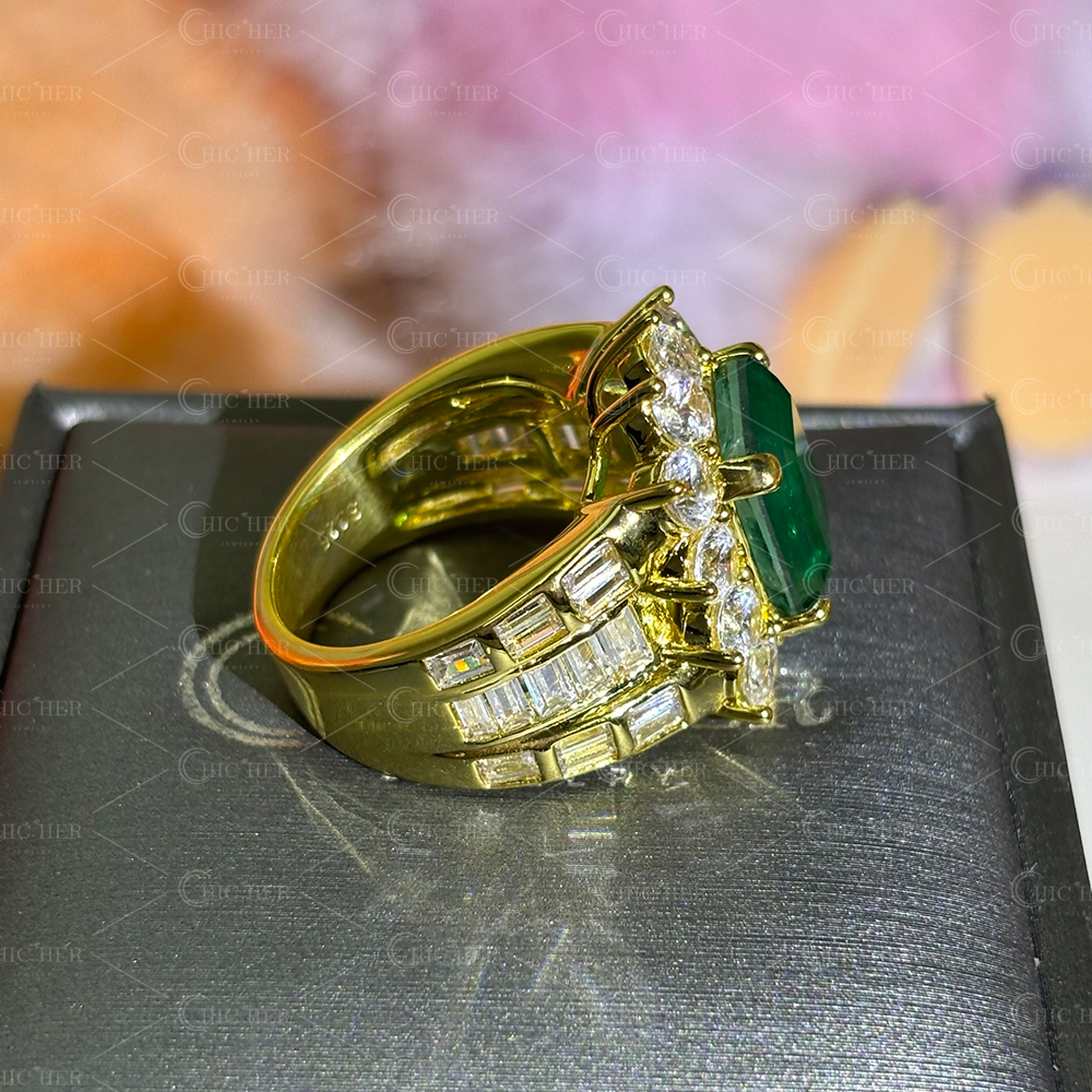 Halo 8ct Emerald Cut Emerald Sapphire Engagement Ring