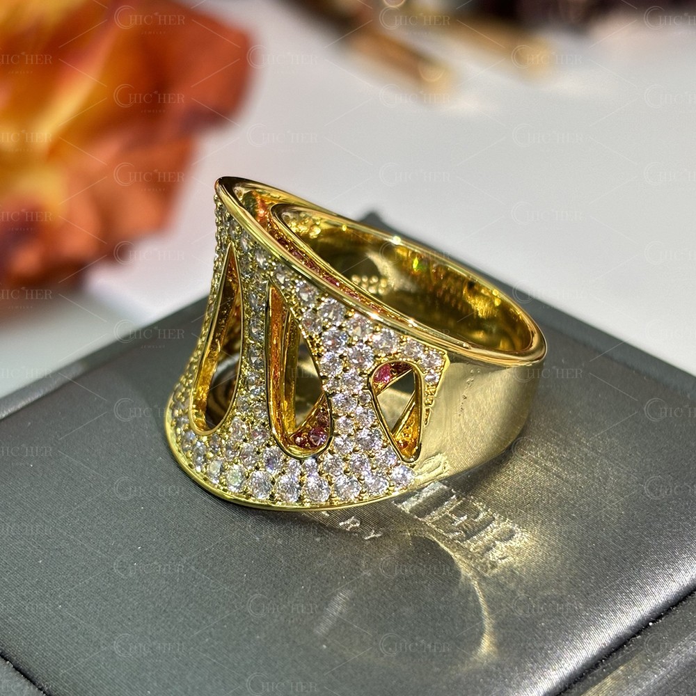 Double Layer Pear Hollow 1.8ct Pink&White Sapphire Cocktail Ring