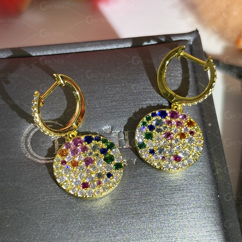 Scattered Rainbow Sapphire Dangle Earrings