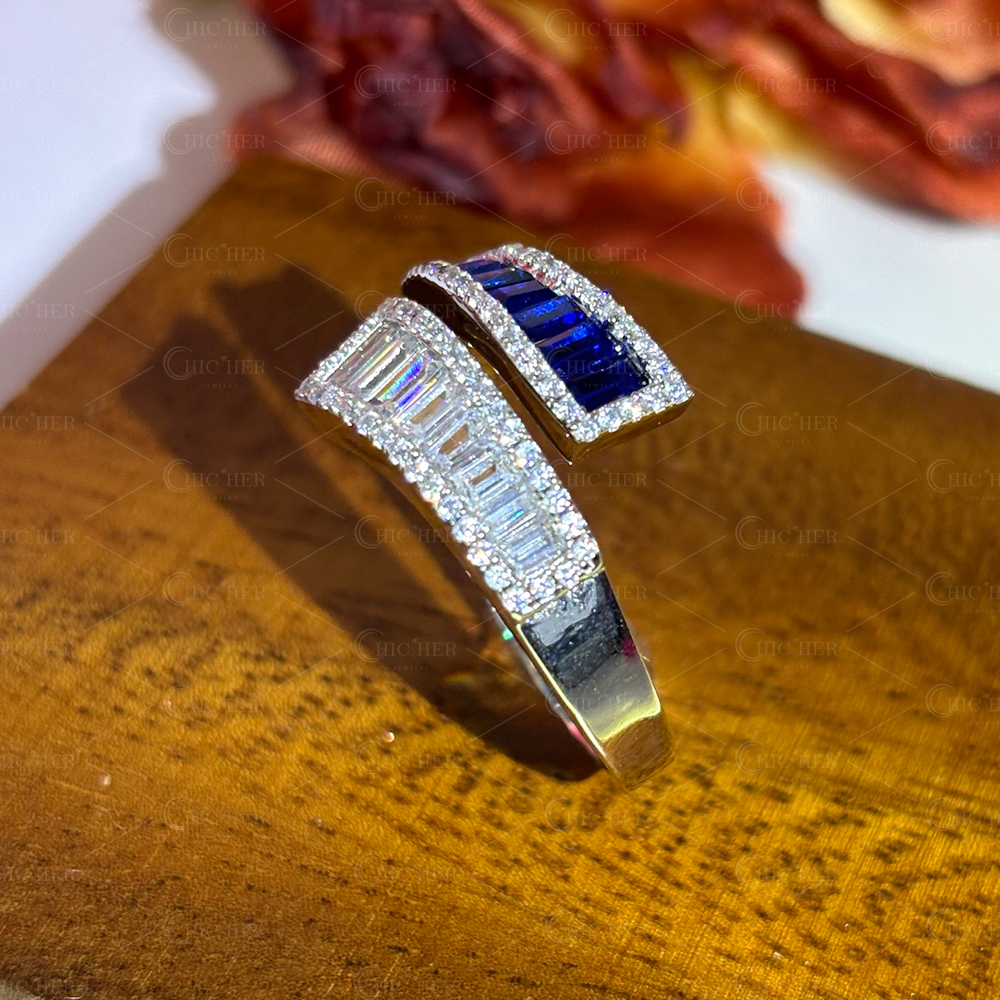 2.5ct Bypass Design Two-tone Sapphire&Diamond Eternity Ring