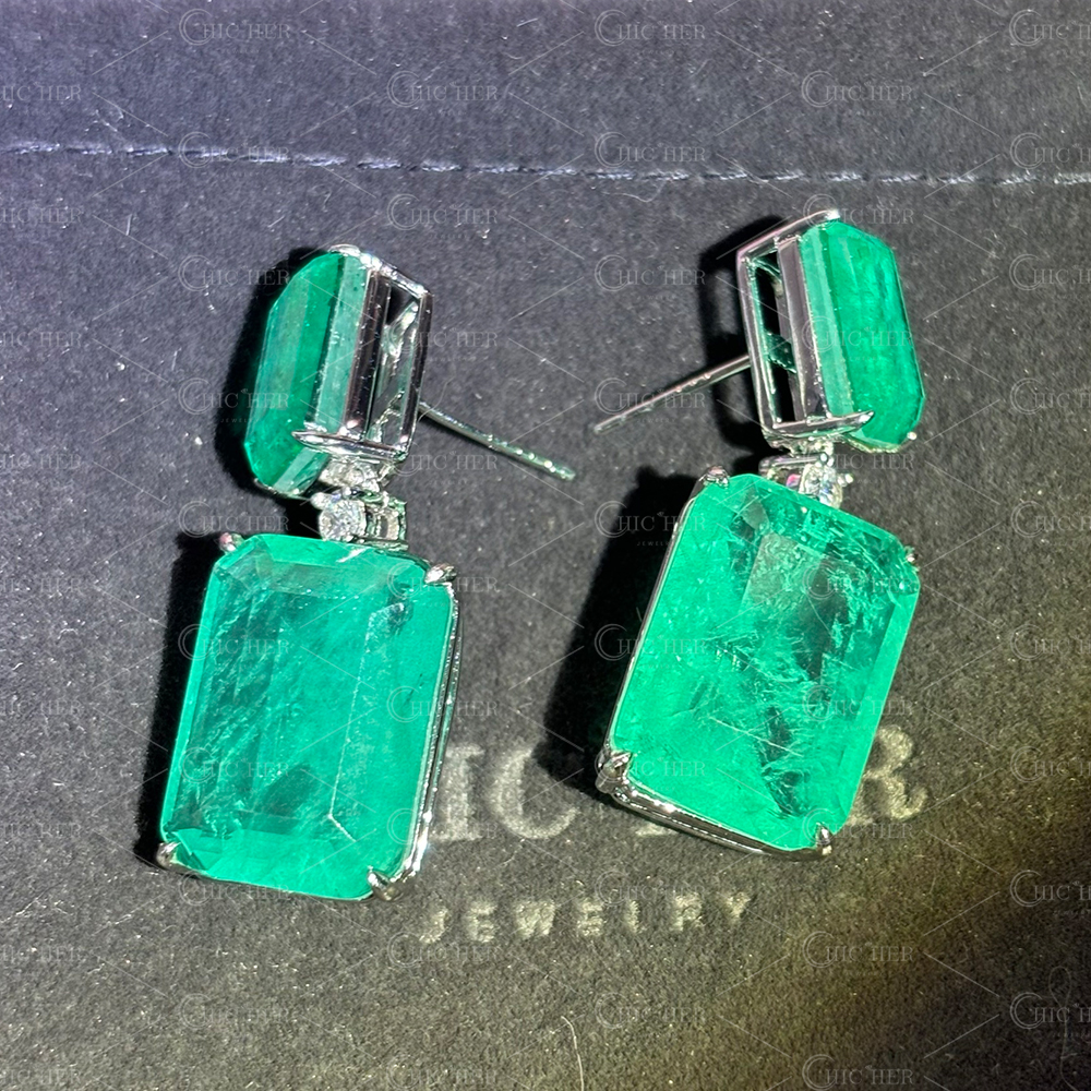 Radiant Cut Colombian Green Dangle Earrings