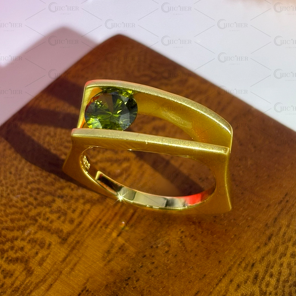 Tension Setting 1.5ct Peridot Sapphire Split Shank Engagement Ring