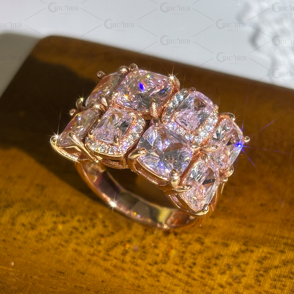 10.16ct Cushion Cut Pink Quartz Sapphire Cluster Ring