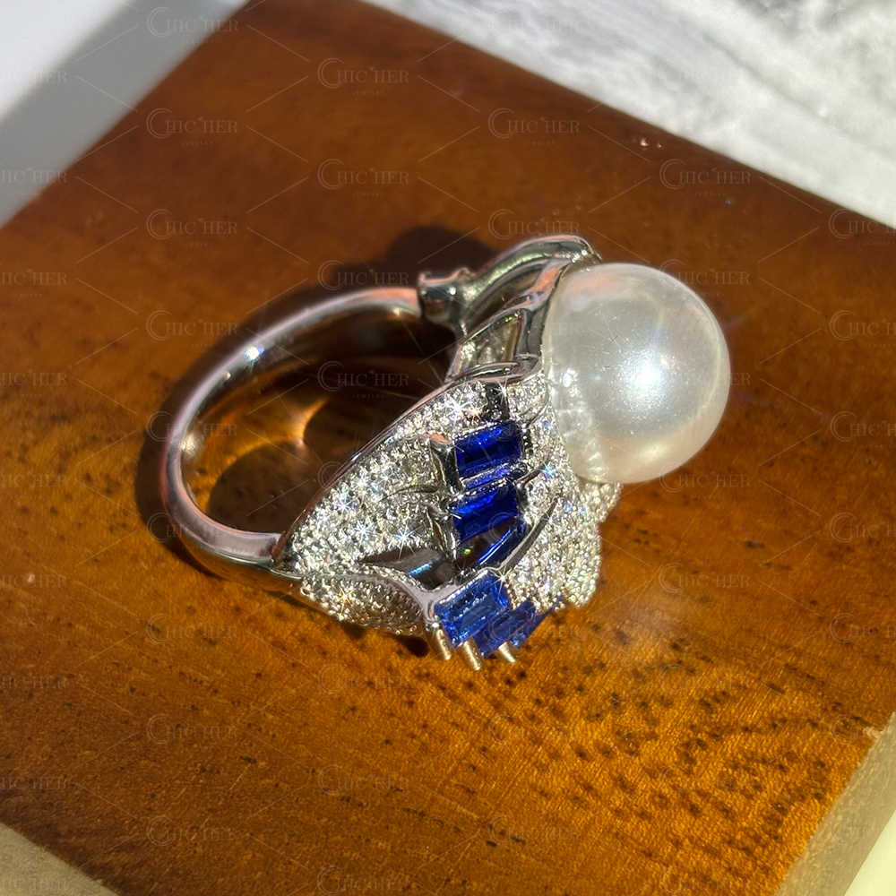 Antique Pearl&Diamond&Sapphire Cocktail Ring