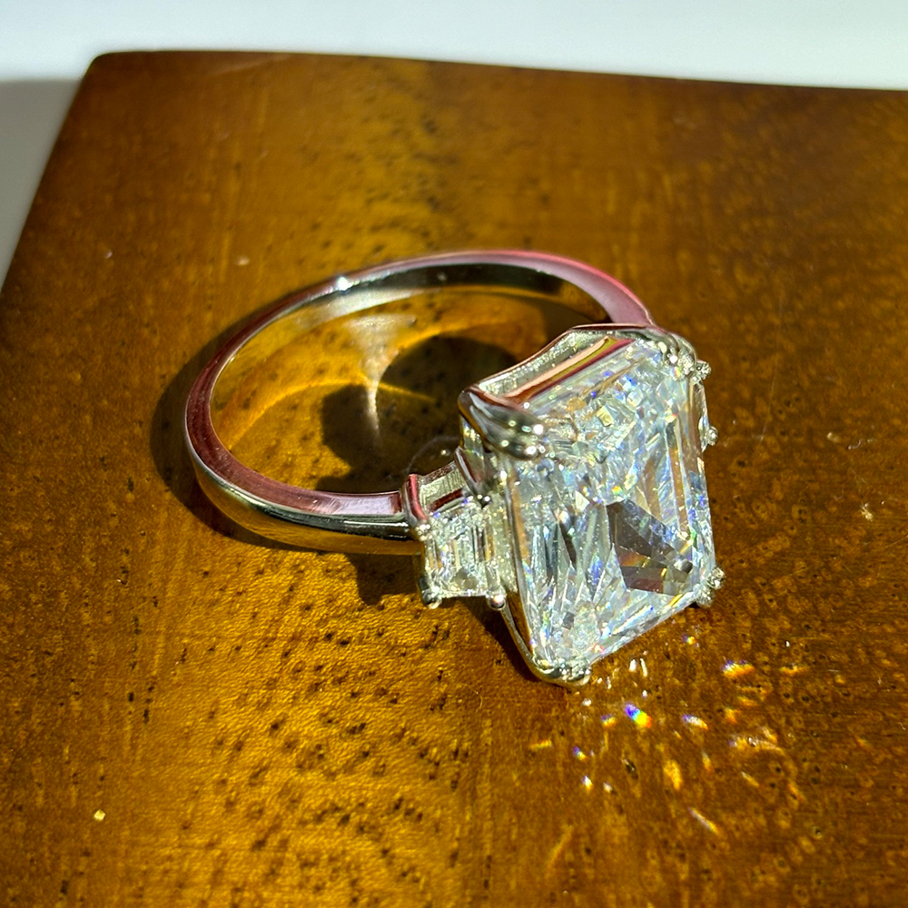 11.26ct Three-stone Radiant Cut White Sapphire Engagement Ring 