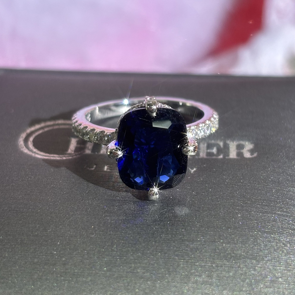 6ct Cushion Cut Blue Sapphire Engagement Ring