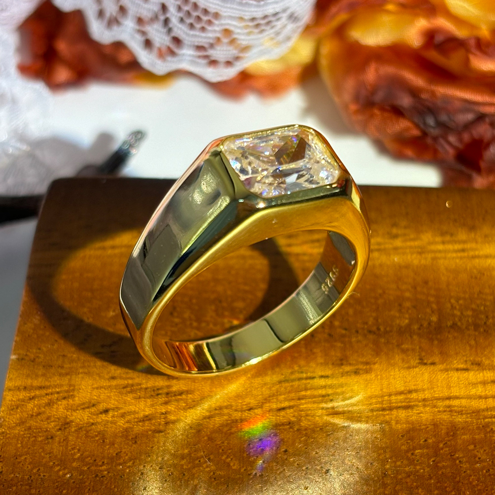 5ct Radiant Cut White Sapphire Men's Engagement Ring