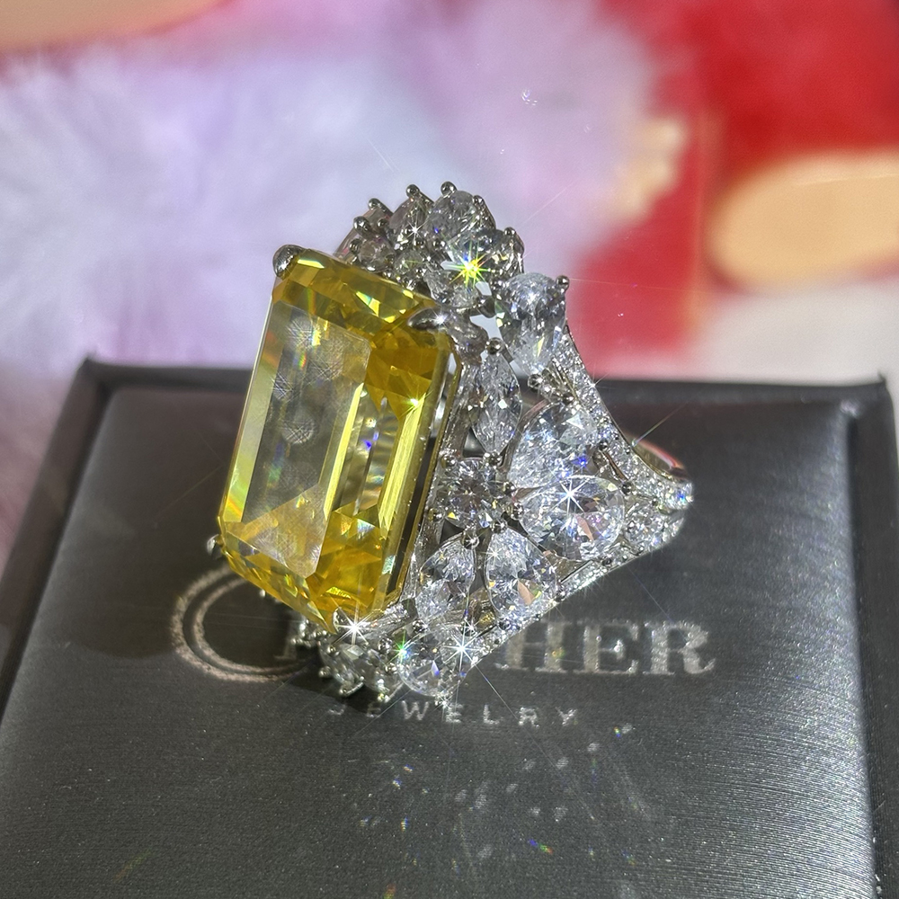 Halo 6ct Emerald Cut Yellow Sapphire Cocktail Ring