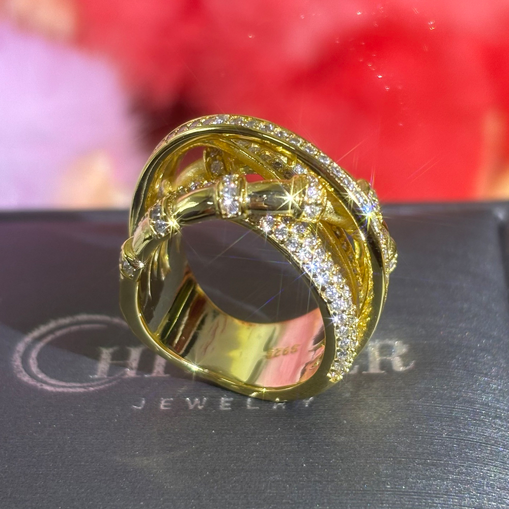 Bamboo Design 0.8ct White Sapphire Pave Ring