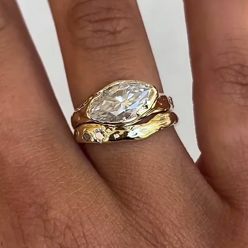 Art Deco 3.85ct Irregular Cut White Sapphire Wedding Set