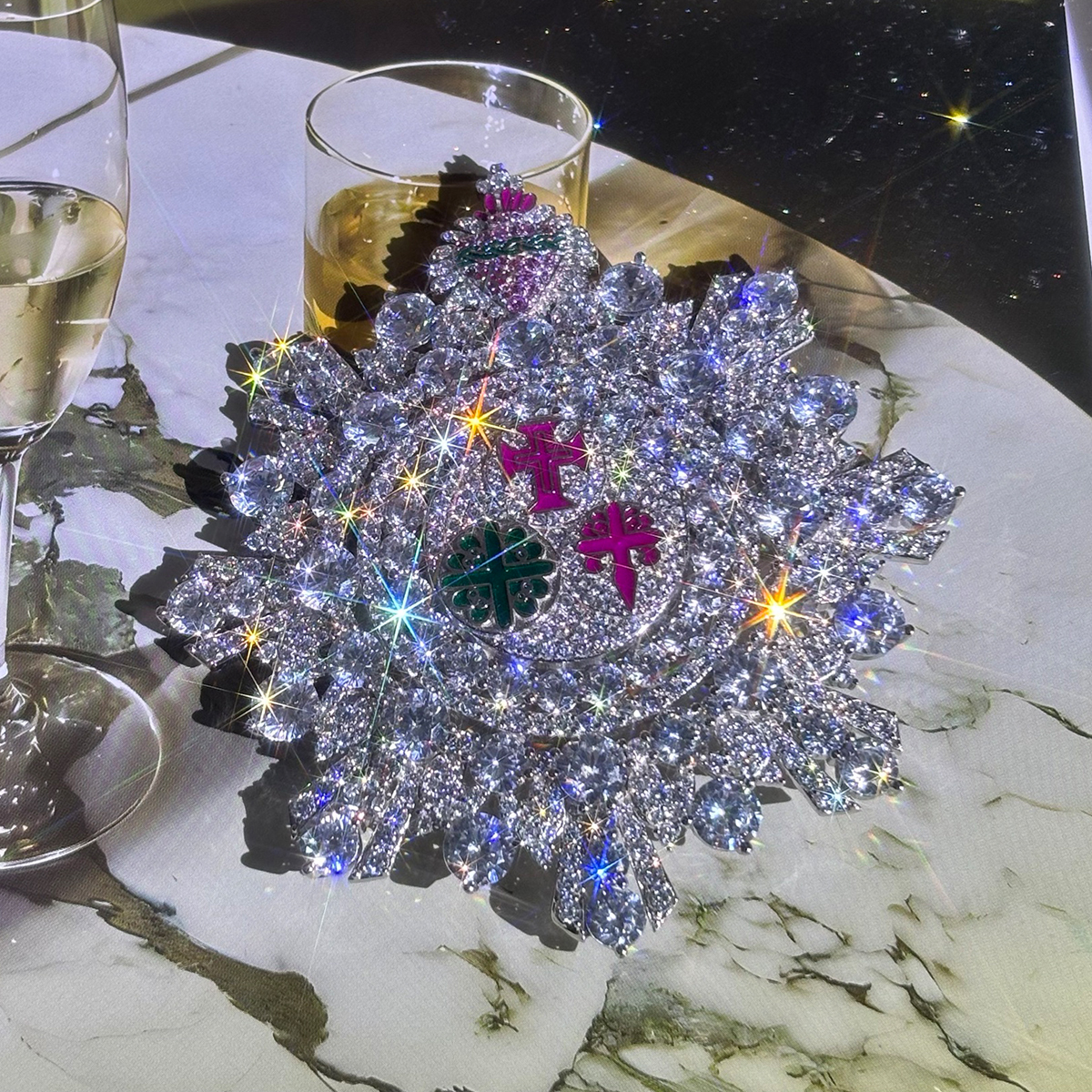 Art Deco Multi-Cut White Sapphire Brooch