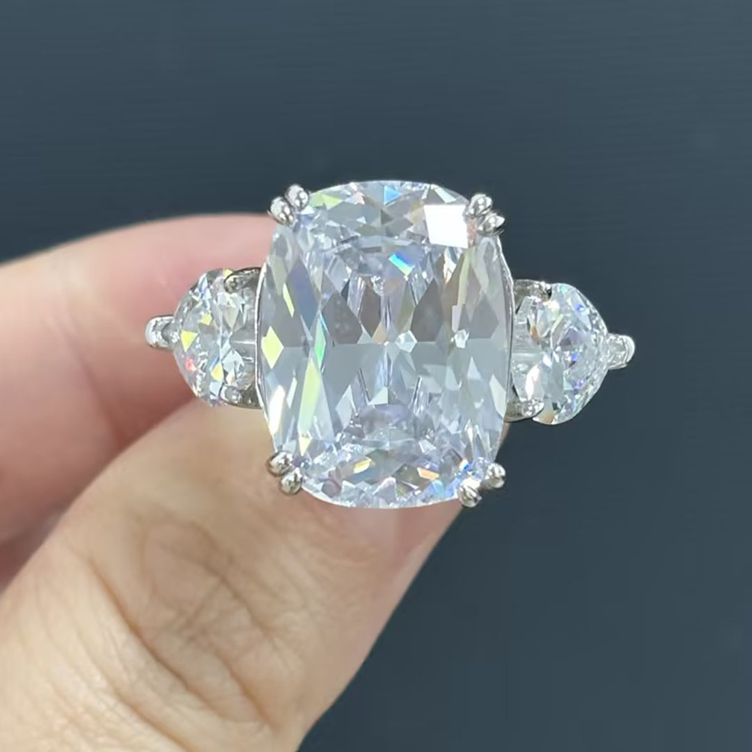 5ct Three-stone Cushion Cut White Sapphire Ring