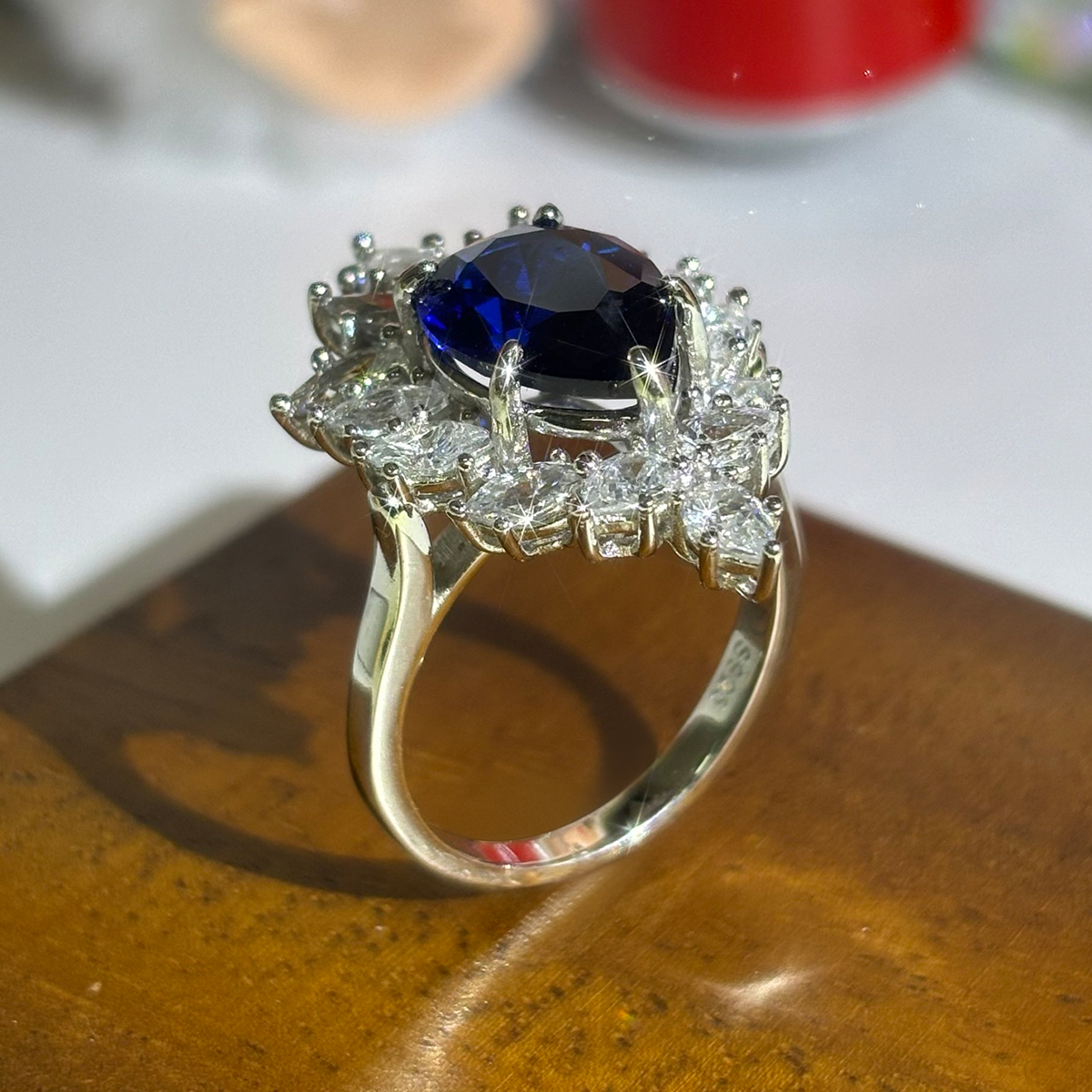 2.5ct Halo Pear Cut Sapphire Ring in 925 Sterling Silver