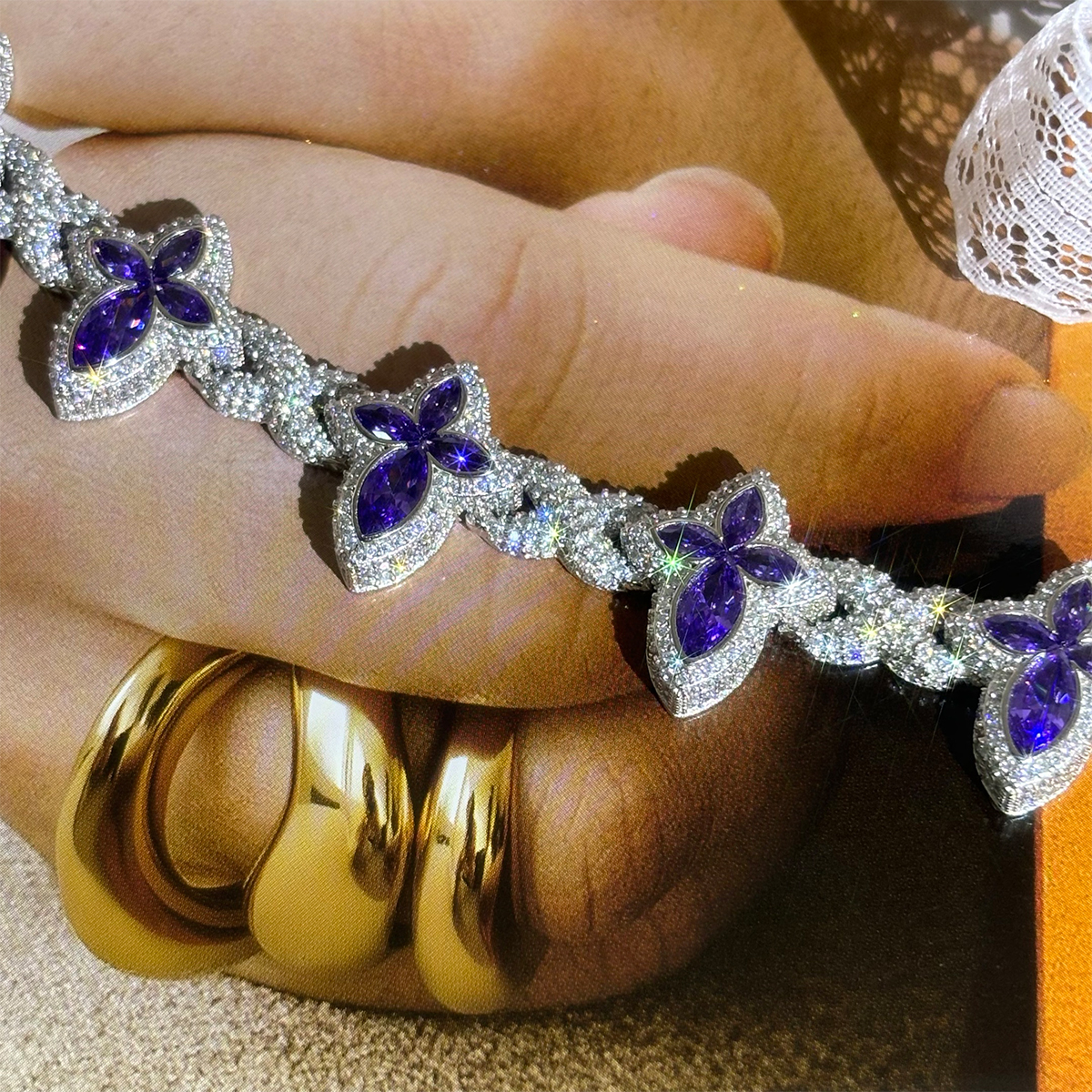 Marquise Cut Amethyst Sapphire Chain Bracelet For Men